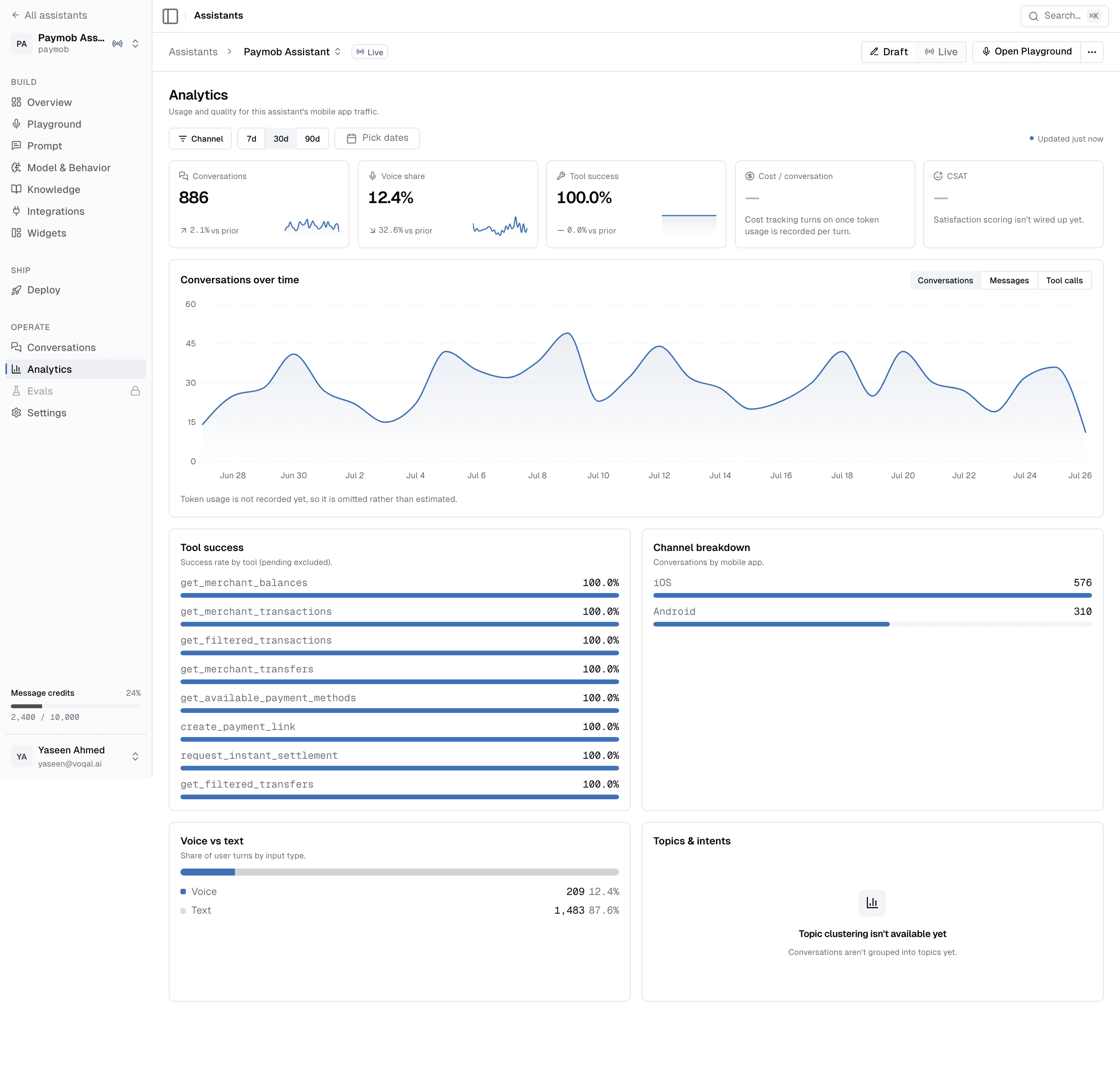 Voqal analytics for the Paymob production assistant